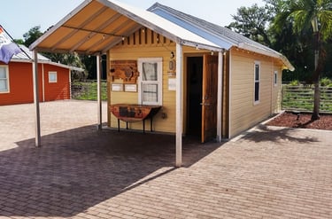 Outside of Cottage 3, Tumbleweed Guitar International Headquarters showroom. Riverside Park, Bonita 