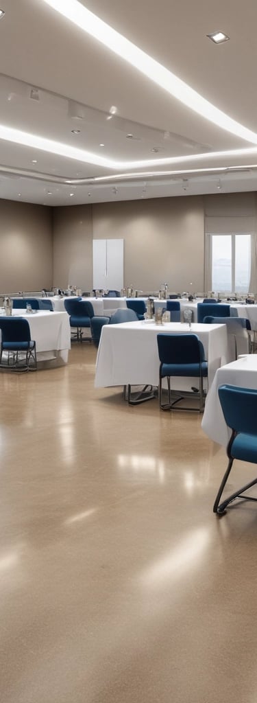 A person wearing a blue uniform and gloves is pushing a cleaning cart adorned with multiple small Union Jack flags. The environment appears to be a busy place, possibly a station or airport, with people in the background walking or standing.