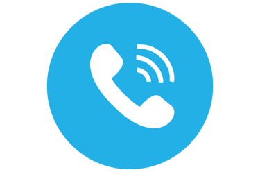 White phone icon on blue circle background