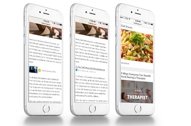 a group of three iphones with a menu item on the screen