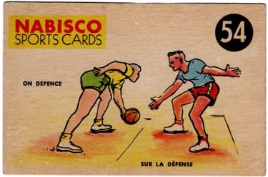 1955 Canadian Nabisco Sports Card #54 On Defense Basketball