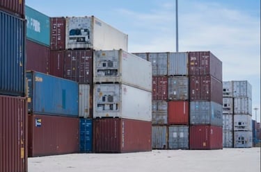 a bunch of containers stacked on top of each other