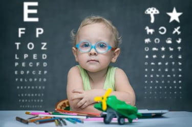 Child's vision problem corrected with spectacles.