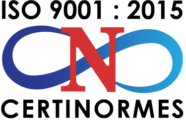 Certinormes ISO 9001:2015 certification logo featuring a red letter N over a blue infinity symbol.