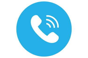 White phone icon on blue circle background