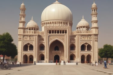 a person standing in front of a large building