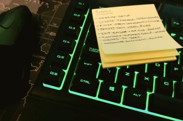 Completed tasks post-it note on keyboard - Sessionz Services