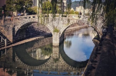 Megane Bridge in Nagasaki, a historic stone arch bridge built in the 17th century with strong Chines