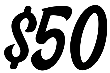 black test reading "$50"
