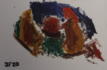 a painting of women by the fire