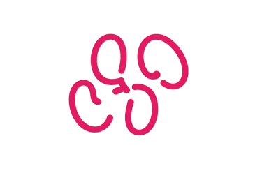 A group of four pink abstract line-drawn circles arranged on a black background.