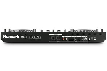 Vista trasera del Numark Mixstream Pro con conexiones profesionales para alquiler de controladora DJ en fiestas y eventos
