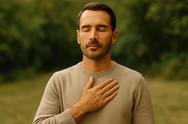 Pessoa praticando respiração profunda para reduzir ansiedade antes da refeição