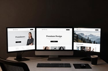 A working desk with multiple screens