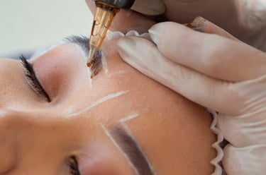 a woman getting a tattoo her eyebrows microblading permanent makeup 