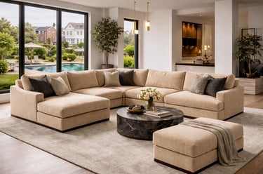 Custom cream sectional sofa in a bright living room by Solo Home Decor