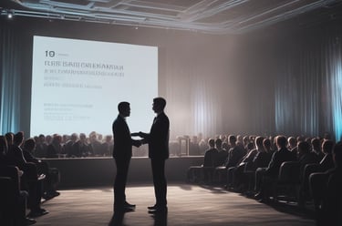 person receiving an award on stage