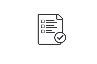 Minimalist outline icon of a checklist document with a checkmark symbol representing task completion.