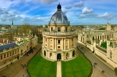 Panoramic view of Oxford's historic architecture, including the Oxford College 
