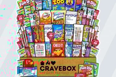 a box of cravebox with a variety of snacks