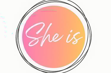 a picture of a woman's face with the words she is on it