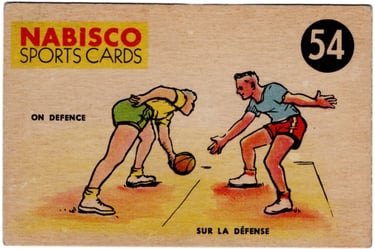 1955 Canadian Nabisco Sports Card #54 On Defense Basketball