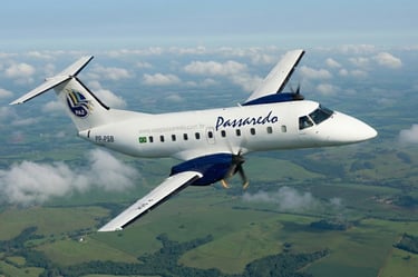 a plane flying over a field with clouds