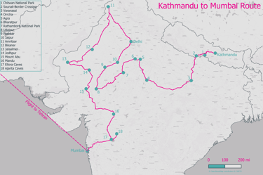 Kathmandu to Mumbai Route