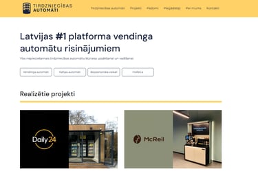 Vending nozares platformas mājaslapas dizaina piemērs Latvijā