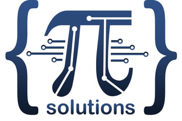 Pi Solutions logo featuring a blue pi symbol with circuit board patterns inside programming brackets.
