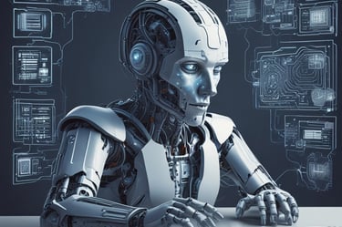 A sleek, modern website layout on a laptop screen with purple and blue accents.