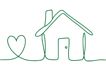 Icone représentant une maison et un coeur pour mettre en avant l'amour de faire de belles rencontres, de se sentir chez soi