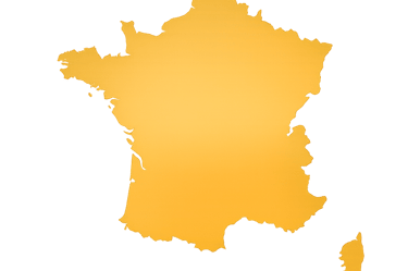 Golden yellow silhouette map of France with a textured gradient on a solid black background.