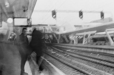 people waiting on christmans train - captured on analog photography