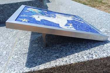 Plaque funéraire originale, en mosaique, personnalisée, colorée, à poser sur la tombe