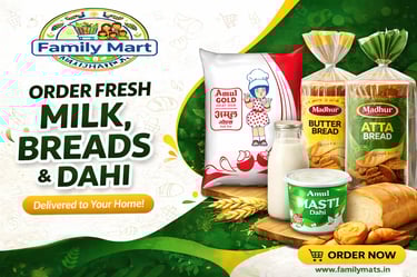 Order fresh Amul milk, Madhur bread, and dahi for home delivery from Family Mart.