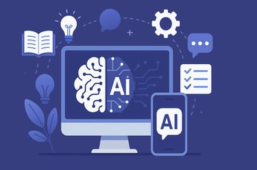 Ilustração conceitual de inteligência artificial com ícones de cérebro de IA em um monitor de comput