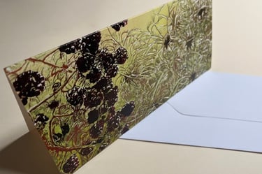 Backwards through a hedge greetings card