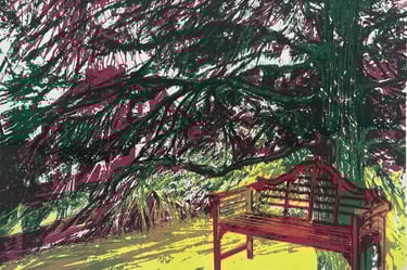 Screen print - Dumfries House through the trees