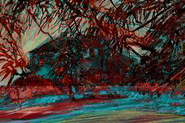 Digital collage - Dumfries House through the trees