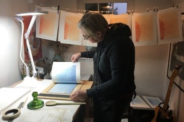 Karen Edwards in the studio taking a sneak peak
