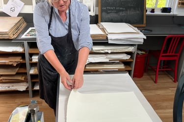 Karen printing in the Dumfries House print making facility
