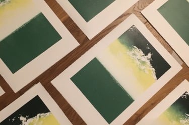 Linocut edition: Sky over Skye in progress