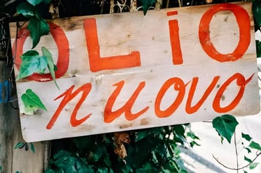 Schild Olio Nuovo, frisches Olivenöl der neuen Ernte