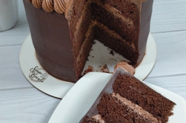 a chocolate cake with chocolate frosting and chocolate frosting