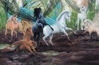 fairy horses playing in the mud