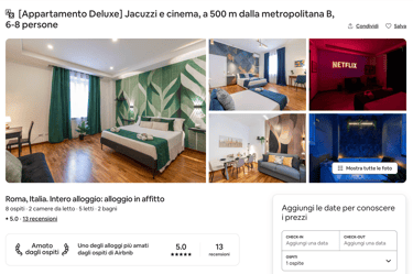 Screenshot di annuncio Airbnb di appartamento a Roma gestito professionalmente per affitti brevi