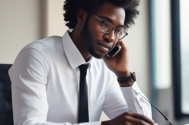 man using IP phone inside room
