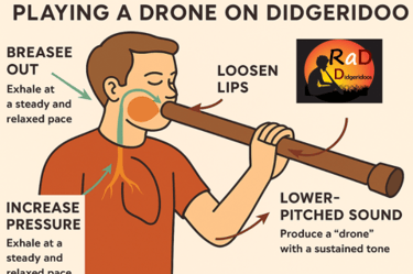 poster showing picture of someone trying to play a drone on a didgeridoo