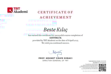 editörlük sertifikası beste kılıç trt akademi